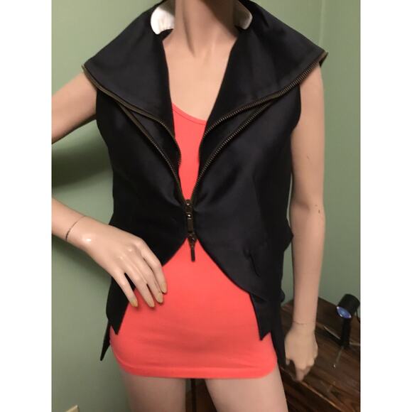 VERA WANG Couture(runway?) Black Silk/Wool double zipper peplum VEST w/pockets - Picture 4 of 8